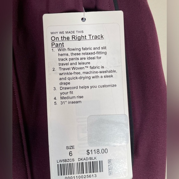 Lululemon NEW On the Right Track Lounge Pants Women’s Sz 6 Adobe Burgundy Wine - Picture 3 of 13